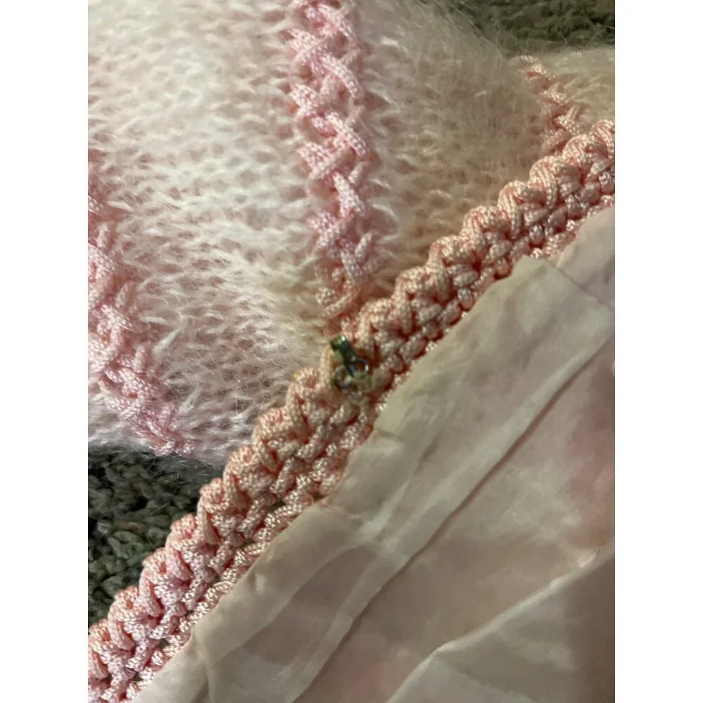 Vintage Cyn Les Mohair Wool Sweater Womens M Used Pink Short Sleeve Lined - Picture 13 of 13